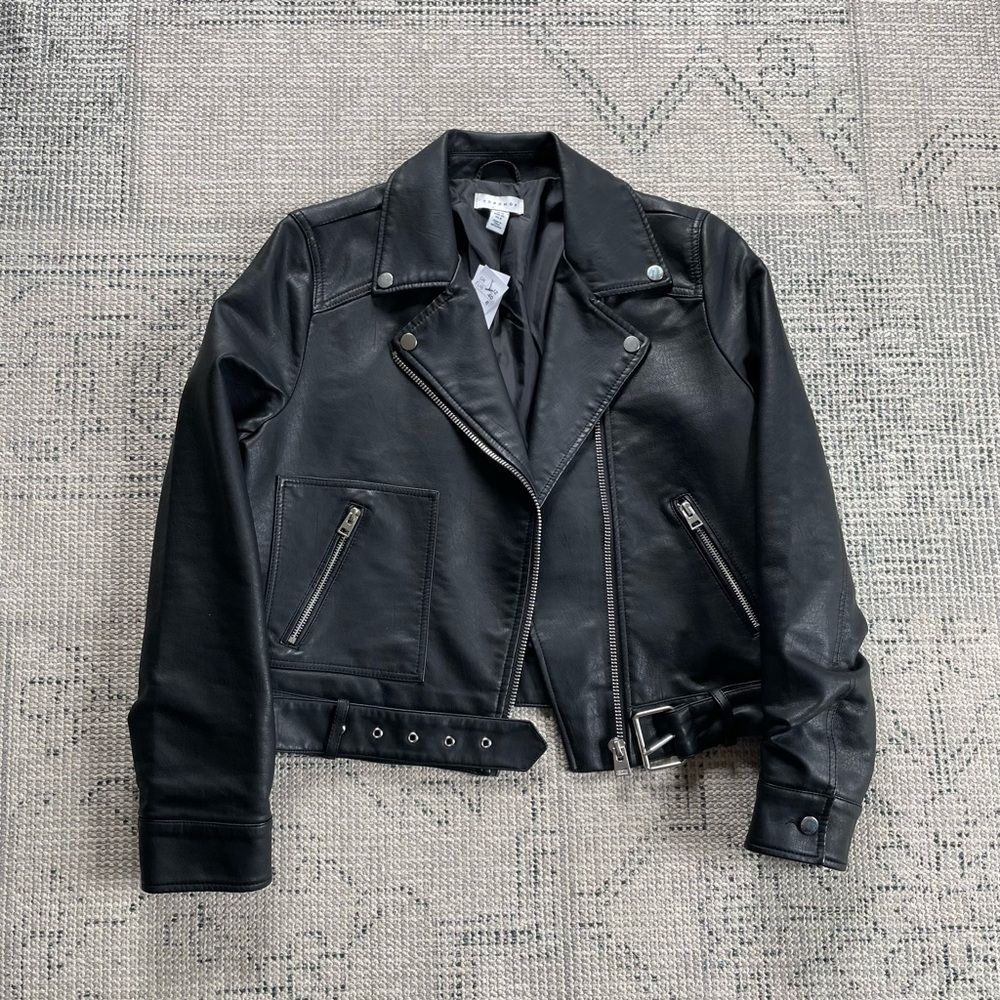 BNWT, Topshop Black Faux Leather Moto Jacket, Size Medium
